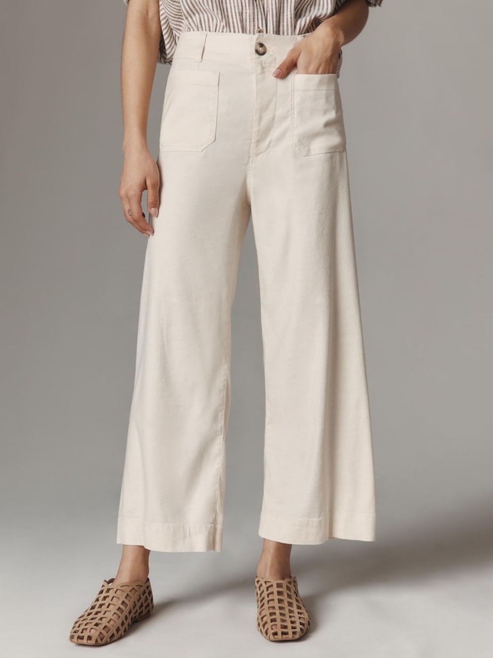 Maeve Wide-Leg High-Rise Pants in Cream